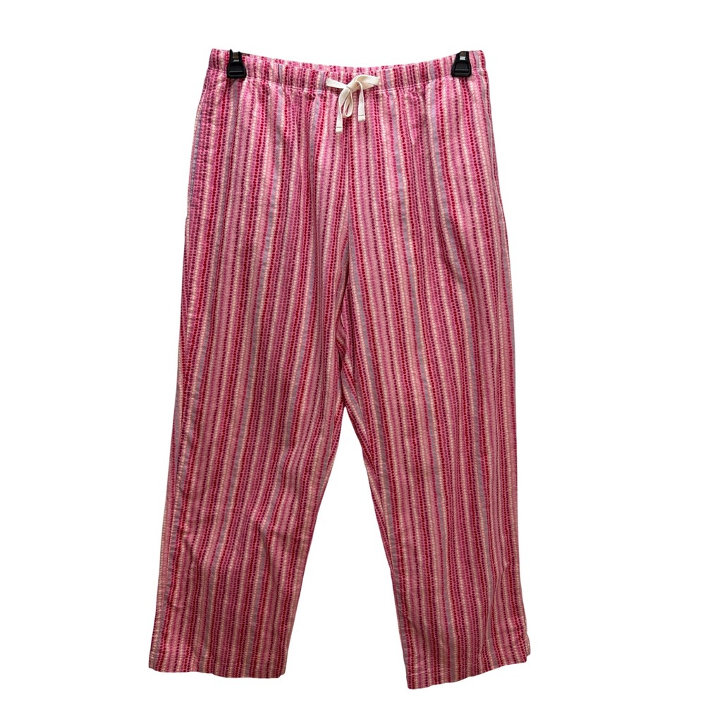 LL Bean Pink Dots Pattern Flannel Pajama Pants Med Reg Elastic Drawstring Waist